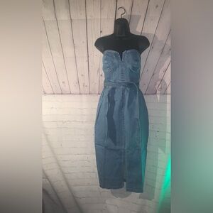 Denim strapless belted dress with split size medium